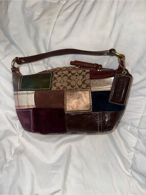 Coach Patchwork Leather Wristlet in Brown, Green, Navy & Burgundy